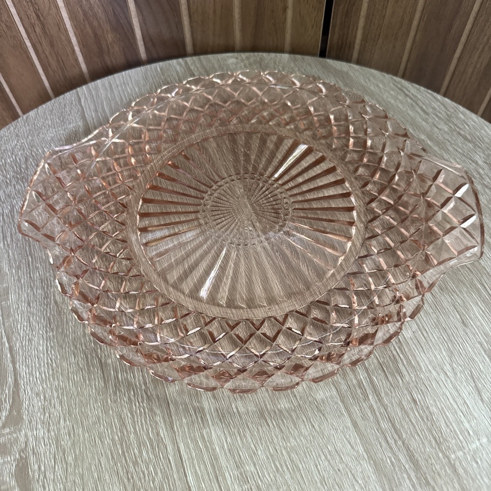 Anchor Hocking Waterford Waffle Pink depression glass cake plate